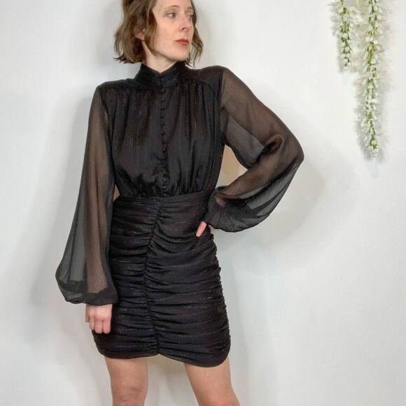 NWT HOUSE OF HARLOW 1960 glam boho button front high neck balloon sleeve 3056 - Picture 1 of 13